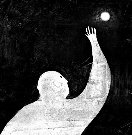 ilustración persona alzando la mano para tocar la luna